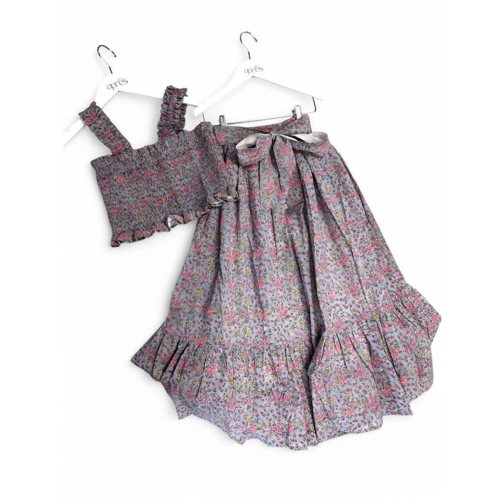 NEW LITTLE PAISLEY PEOPLE girl's maxi skirt and top set in dark floral